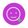 purple circle with smiley face and plus sign icon