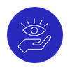 blue circle with hand holding an eye icon