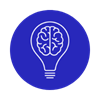 blue circle with white brain in lightbulb icon